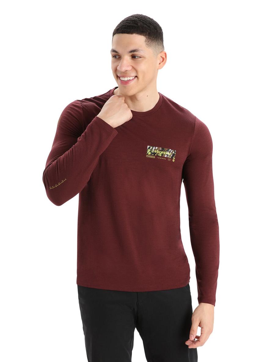 Men's Icebreaker Merino Tech Lite II T-Shirt Summit Tread Long Sleeve Espresso | CA 1711XYUF